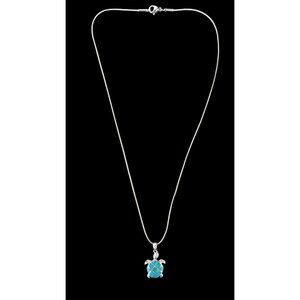 Sea Turtle Pendant Sterling Silver Blue Green Inlay Necklace Chain Is Not Silver